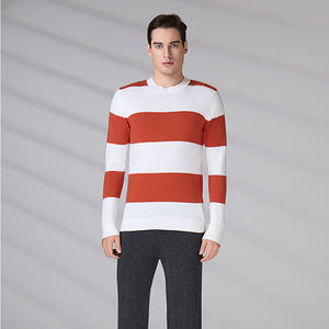 Pull en maille rayée respirant de haute qualité, personnalisé pour homme, en mélange de coton, col rond, pour l'hiver - Product Image 3