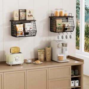 Woldable treo sắt kim loại dây trái cây và rau giỏ cho nhà bếp truy cập <span class=keywords><strong>Stackable</strong></span> với bìa gỗ - Product Image 4