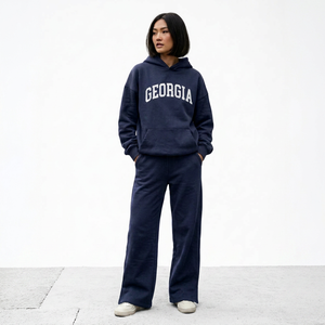 Ensemble de survêtement pour femmes, respirant et confortable, en coton biologique doux à 100%, deux pièces, pantalon large et sweat-shirt - Product Image 1
