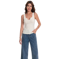 Débardeur côtelé décontracté pour femme, personnalisé en usine, écologique, à séchage rapide, respirant, col en U, sans manches, couleur unie sur le devant
