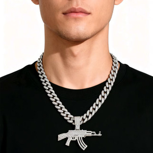 Collar de cadena cubana con diseño de pistola subfusil AK de aleación NL2113, estilo hip-hop unisex, cadena para suéter, para fiesta - Product Image 4
