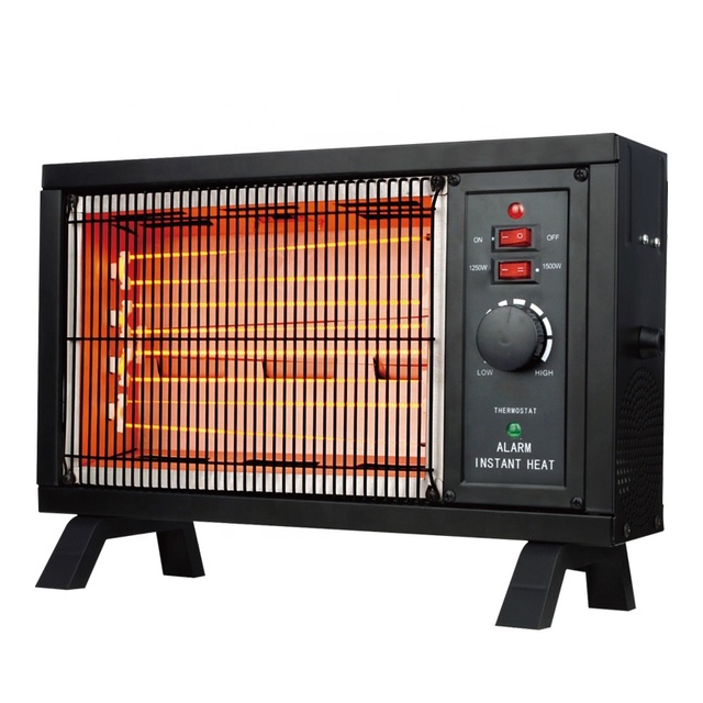 1500W Infrared Electric Radiant Heater Portable Aluminium Steel Heaters with 2 Settings for Indoor Home Black