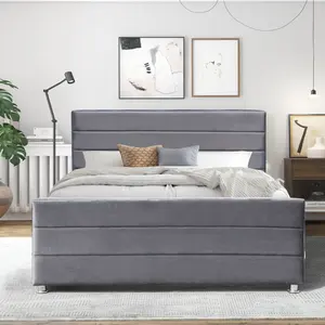 Newest Design Custom Double Size Fabric Storage Upholstery Bed Frame With 2 Drawers