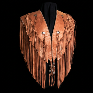 Brown Leather Fringe <b>Shawl</b> Women's Long Solid Color <b>Wrap</b> Vest Style Winter Wear Durable Quick Dry Breathable Traditional Scarf - Product Image 1