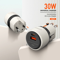 Adaptador de Viaje Universal LDNIO Q2319 30W PD QC con Doble Puerto, Cargador de Viaje Todo en Uno con Enchufes EU/UK/US/AU para Más de 150 Países