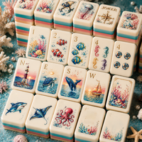 Jeu de société personnalisé sur le thème de la vie marine, tuiles de mahjong américaines, 160 pièces, 4 couches, impression artistique colorée de créatures marines, ensemble de mahjong en acrylique