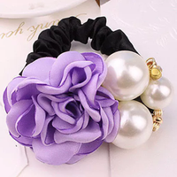 Satin Rose cheveux fleur chouchou Style coréen perle arc motif queue de cheval titulaires accessoires pour filles coiffure
