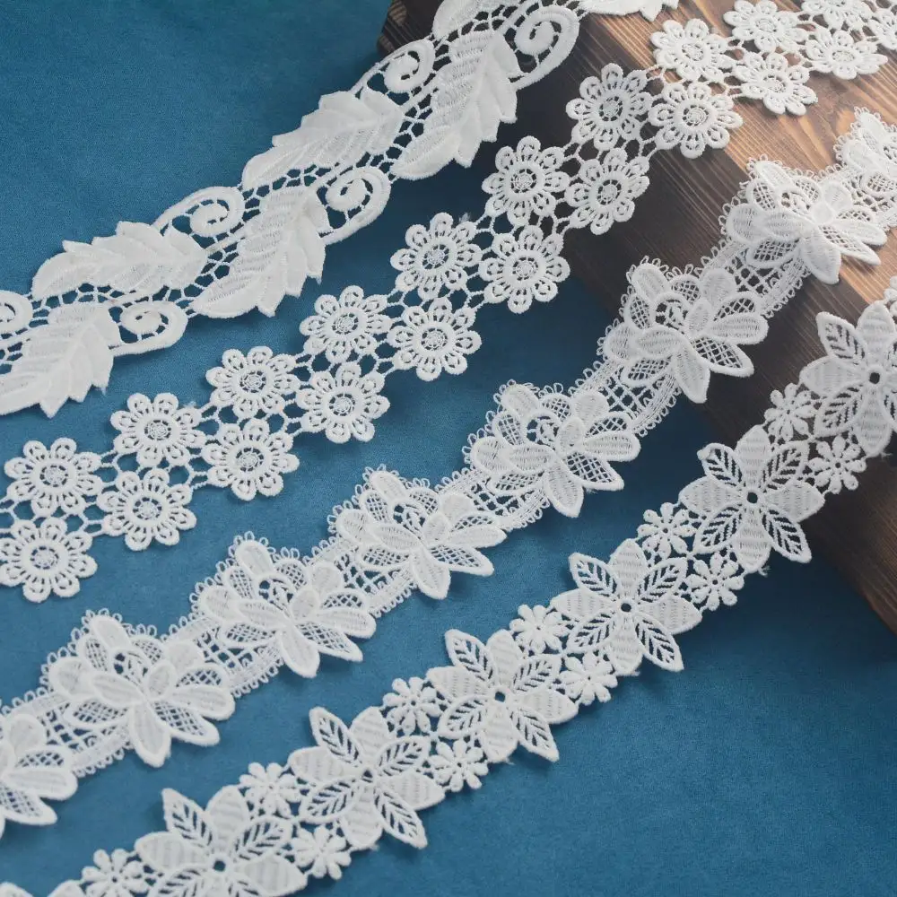 Lace Fabric High-end Embroidery White flower lace Stretch Woven Polyester Fabric for Wedding
