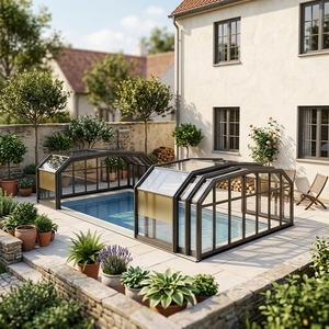 Couverture de <span class=keywords><strong>piscine</strong></span> télescopique à profil bas personnalisée, abri rétractable pour <span class=keywords><strong>piscine</strong></span> enterrée - Product Image 2