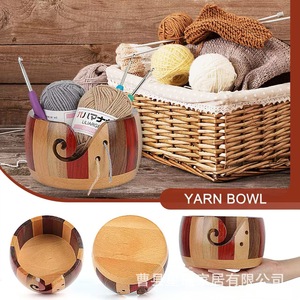 Wooden Yarn Bowl Round With Holes For Knitting And Crochet Tools Storage - Product Image 5