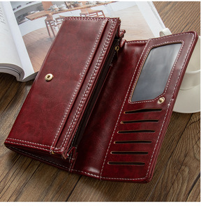 Portafogli da <span class=keywords><strong>donna</strong></span> Vintage da viaggio con Zip e pochette in <span class=keywords><strong>pelle</strong></span> di cera d'olio da <span class=keywords><strong>donna</strong></span> <span class=keywords><strong>portafoglio</strong></span> lungo - Product Image 4