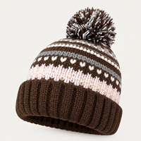 Bonnet pompon rétro à motif Fair Isle pour femme, bonnet d'hiver tricoté élégant à revers, chapeau chaud pour le streetwear et les fêtes