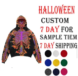 2022 autumn and winter new skull flame sublimation hoodies halloween Europe and the United States cross-border loose halloween c