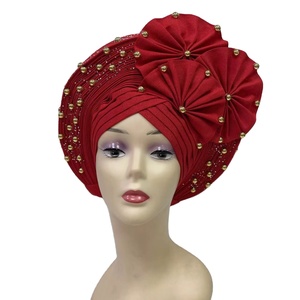 Pañuelo <span class=keywords><strong>de</strong></span> algodón estilo gorro turbante musulmán, gorro <span class=keywords><strong>de</strong></span> turbante africano Aso Oke, fácil <span class=keywords><strong>de</strong></span> usar, para Auto Gele, nuevo, con cuentas, nuevo, para usar - Product Image 3
