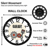 Horloge murale en fer forgé avec engrenages de garage et piston, cadran en bois imprimé UV, style pour la décoration de la man cave