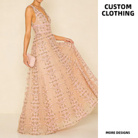 Robe longue en tulle personnalisée pour femme, avec appliques florales, col en V, sans manches, coupe trapèze, broderie florale, robe de soirée, robe de cérémonie pour invitée de mariage ou bal de promo