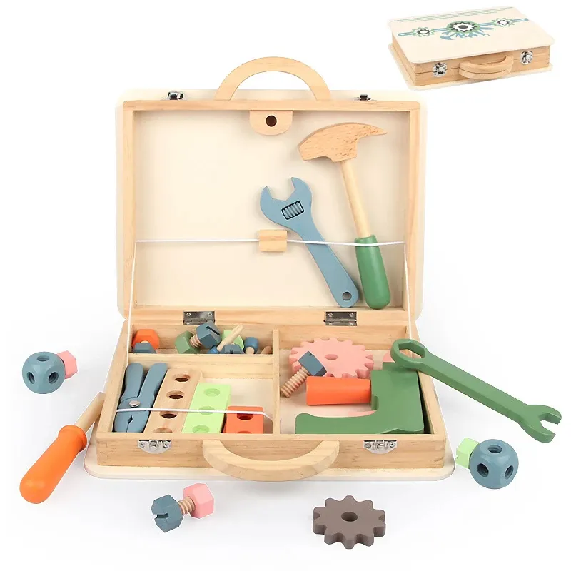 New Montessori Children's Wooden Tool Set Screw Nut Wrench Assembly Multifunctional Pretend Engineering Toy