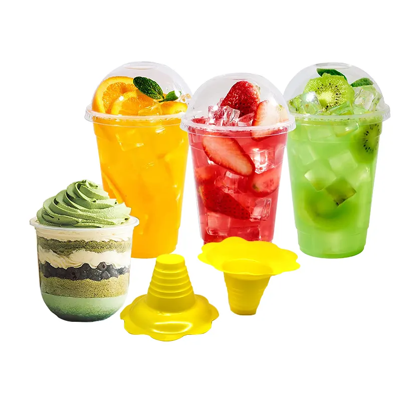 Gelas plastik sekali pakai PP/hewan peliharaan/gelas PLA untuk es krim/smoothie/makanan penutup/es serut