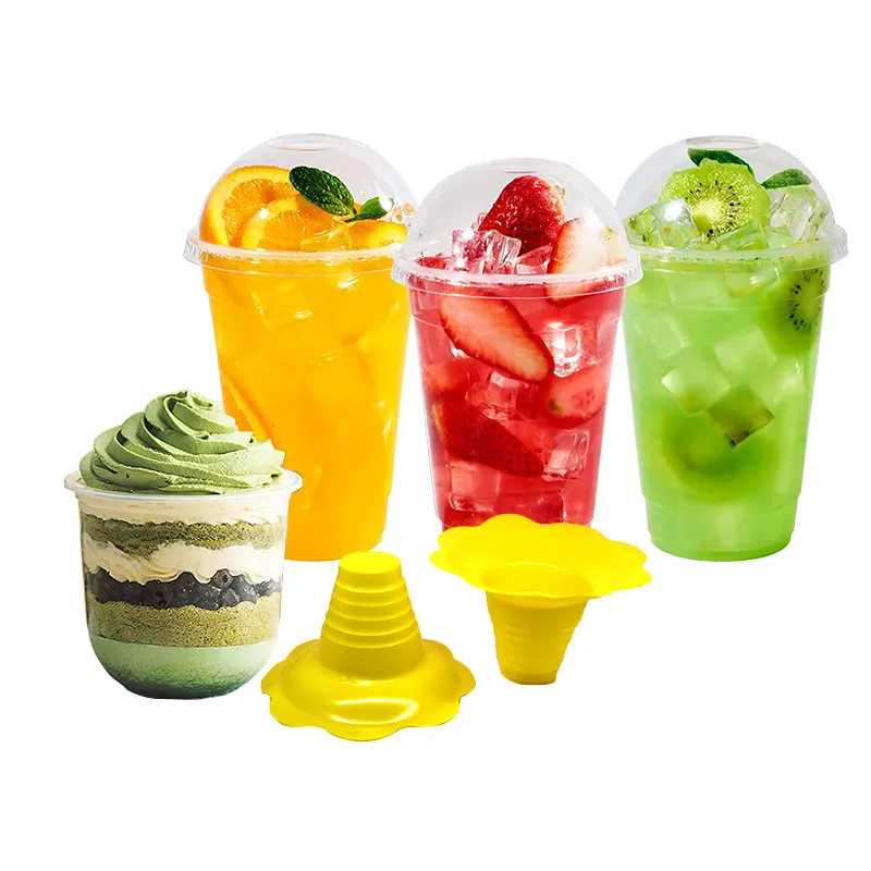 Vasos de plástico desechables PP/PET/PLA para helado/batido/postre/hielo raspado