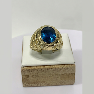 Gold Plated Cocktail <b>Ring</b> With Oval Blue Cubic Zirconia Vintage <b>Men's</b> Statement <b>Ring</b> Bezel Set Alloy Jewelry Gift - Product Image 1