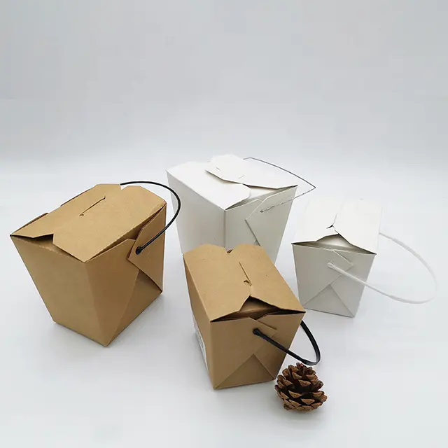 Disposableクラフト紙カレーライスボックスハンドルと高速食品食事ボックス