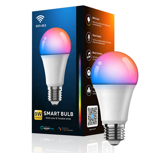 9W WiFi Smart Light Bulb, E27 RGBWW LED Lamp Dimmable With Smart Life App