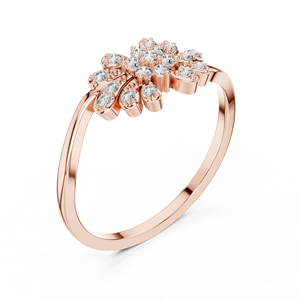 Bague en or rose à motif floral avec accents de diamants de laboratoire, élégante bague de promesse à motif floral pour femme - Product Image 1
