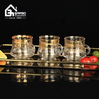 Ensemble de 6 tasses à thé en verre de style arabe avec motif décoratif doré, Moyen-Orient, Maroc, tasse élégante en verre, ensemble de tasses à thé, cadeau promotionnel