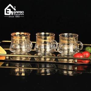 Juego de 6 Tazas de Té de Vidrio Estilo Árabe con Diseño de Calcomanía Dorada, Taza Elegante de Oriente Medio, Marruecos, Juego de Tazas de Té de Vidrio, Regalo Promocional - Product Image 1