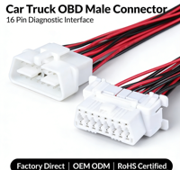Interfaz de Diagnóstico para Automóviles, Camiones y Motocicletas, Conector OBD2 Macho con 16 Pines, Carcasa de PC, Certificación ROHS
