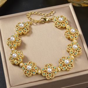 Pulseras de Tenis para Mujer, Modernas, con Circonita Cúbica Personalizada, Perla de Agua Dulce Geométrica, Chapado en Oro de 18K, Antideslustre - Product Image 5