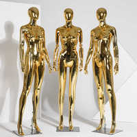 Maniquí de cuerpo completo de material dorado brillante para lencería, con cabeza de huevo, de pie y autónomo.