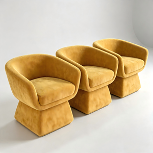 Designer Boucle Swivel Accent Chairs Ivory Teddy Fabric Curved Egg <b>Shape</b> Gold Disc Base Modern Portable Apartment Commercial - Product Image 1