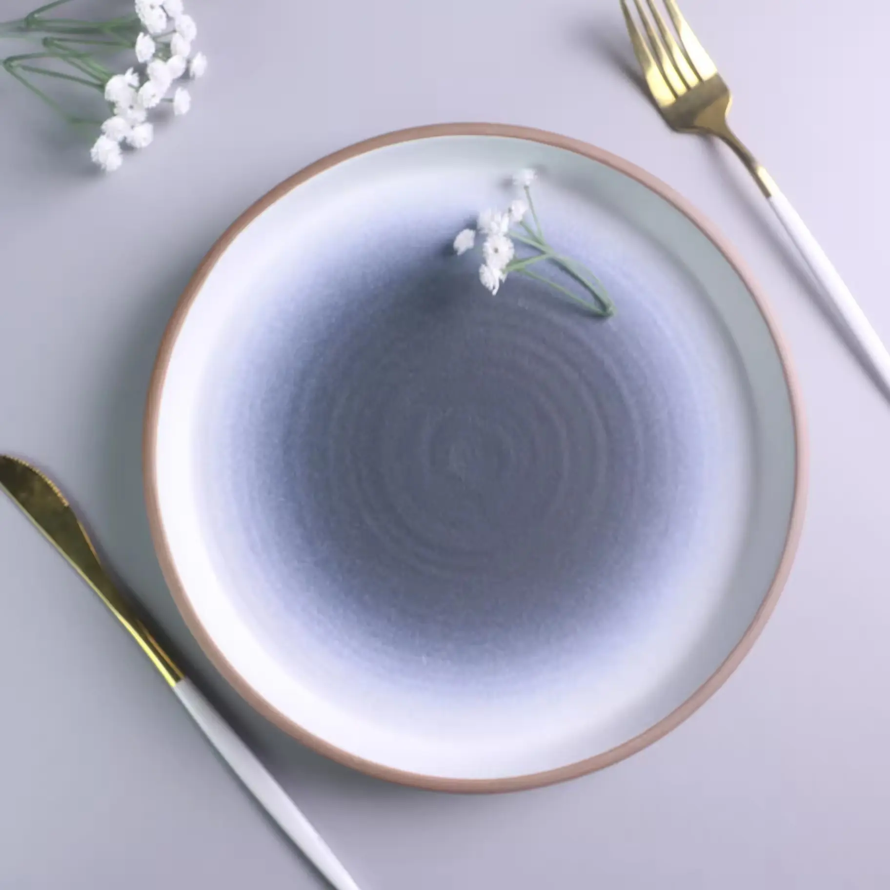 Nordic creative ink white threaded restaurant porcelain tableware plate set pasta plate luxury dinner ceramic plates for wedding
