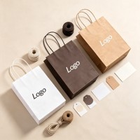 Sacs en papier kraft blanc et brun personnalisés avec ruban, accessoires, sacs de courses recyclés, sacs à emporter pour restaurants et fast-foods, logo pour la promotion