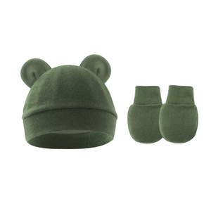 Vente en gros Ensemble bonnet et moufles pour bébés Ensemble gants multicolores avec oreilles d'ours et bonnet anti-rayures pour nouveau-nés - Product Image 3