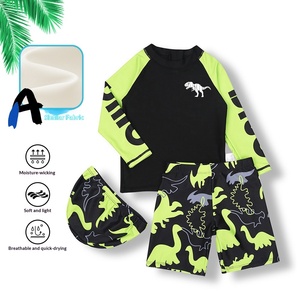 Nouvel ensemble de <span class=keywords><strong>maillot</strong></span> de bain trois pièces pour garçons 2026, style divisé, motif dinosaure de dessin animé, manches longues, protection solaire, séchage rapide - Product Image 2