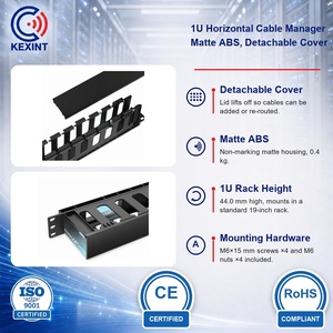 แผงจัดการสายเคเบิลแบบแนวนอน KEXINT 1U 24 พอร์ต ด้านเดียว พร้อมฝาปิดแบบถอดได้ สำหรับแร็คขนาด 19 นิ้ว - Product Image 2