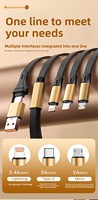 Cable de Datos Telescópico de 120W con 2 Cables y 3 Líneas de Carga Rápida, Revestimiento de TPE, Conectores Micro USB/Tipo-C para Teléfonos Móviles Android, 12 Meses