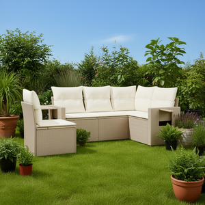 Ensemble de canapés de jardin beige en rotin, mobilier d'extérieur 4 places, résistant aux intempéries, design contemporain - Product Image 2