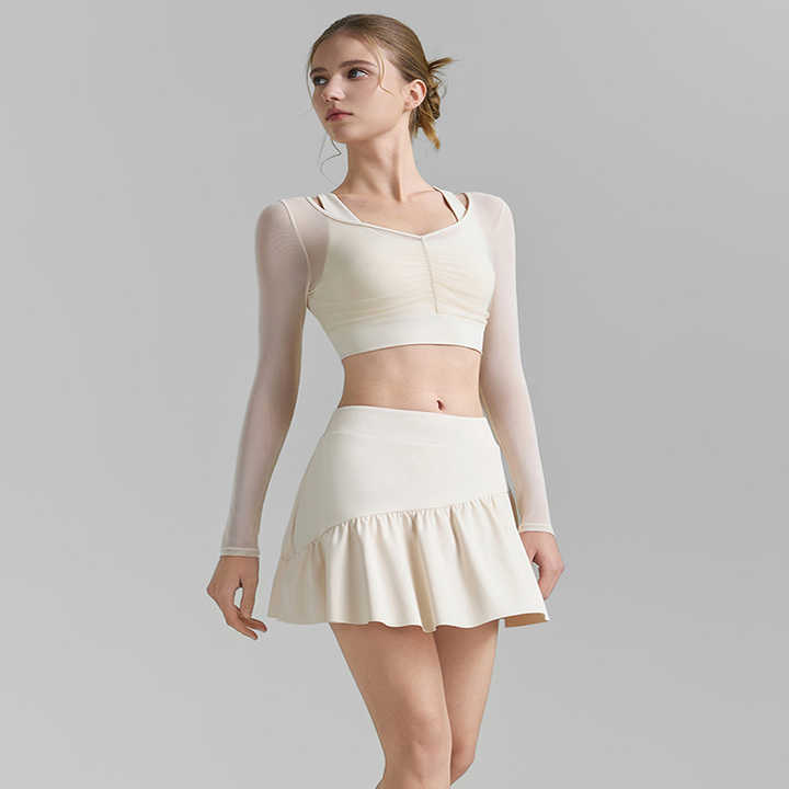 New Arrival Ladies Athletic Wear Golf Skirt Women Mesh Bra Sport Tennis Wear Set