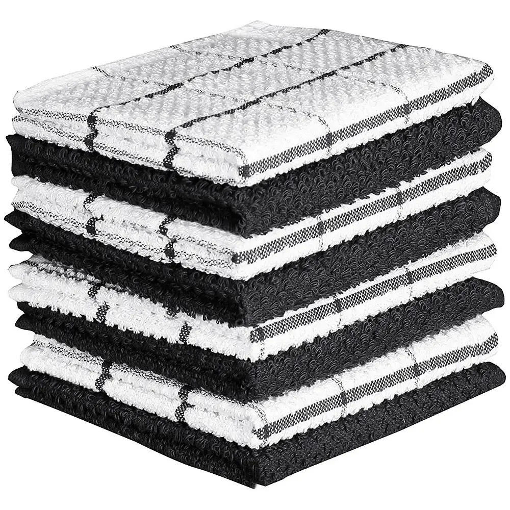 Asciugamano in cotone a scacchi bianco e nero in puro cotone più venduto asciugamano assorbente per l'acqua da cucina addensato