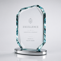 Trophée personnalisé en cristal transparent avec base métallique moderne, plaque gravée, cadeau de reconnaissance d'entreprise