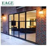 Porte française à battants en alliage d'aluminium sur mesure avec double vitrage trempé, design grille, quincaillerie de marque allemande, sécurité minimaliste
