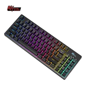 Royal Kludge Keyboard Tkl Gaming, Papan Ketik Mekanik Tkl RGB Kecil, Desain Kompak Lampu Belakang LED Sakelar Biru