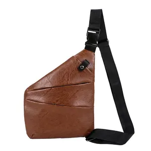 crossbody saco tático coldre Suppliers-Bolsa transversal de couro masculina, nova bolsa personalizada em couro antirroubo com coldre para arma de couro