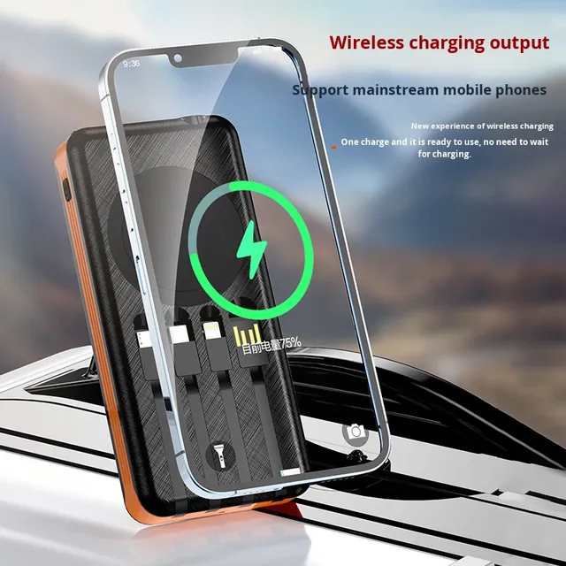 New Model Private Mold Built-in Cable Solar Power Bank 10000mAh Portable Waterproof Multifunctional Mobile Power Source Plastic