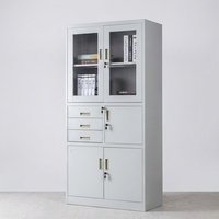 Armoires de classement modernes pliables de grande taille avec 3 tiroirs et porte en verre verrouillable, durables pour le bureau à domicile et le rangement de cuisine