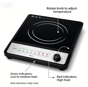 Table de cuisson à <span class=keywords><strong>induction</strong></span> 1400W avec commande par bouton, indicateur de température LED et verrouillage enfant, plaque vitrocéramique 250mm pour la cuisson quotidienne à domicile - Product Image 1