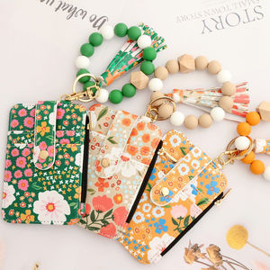 Dompet Kartu Kredit Dompet Tangan Grosir Motif Bunga Bahan Kulit PU Magnetik dengan Tali Silikon - Product Image 4